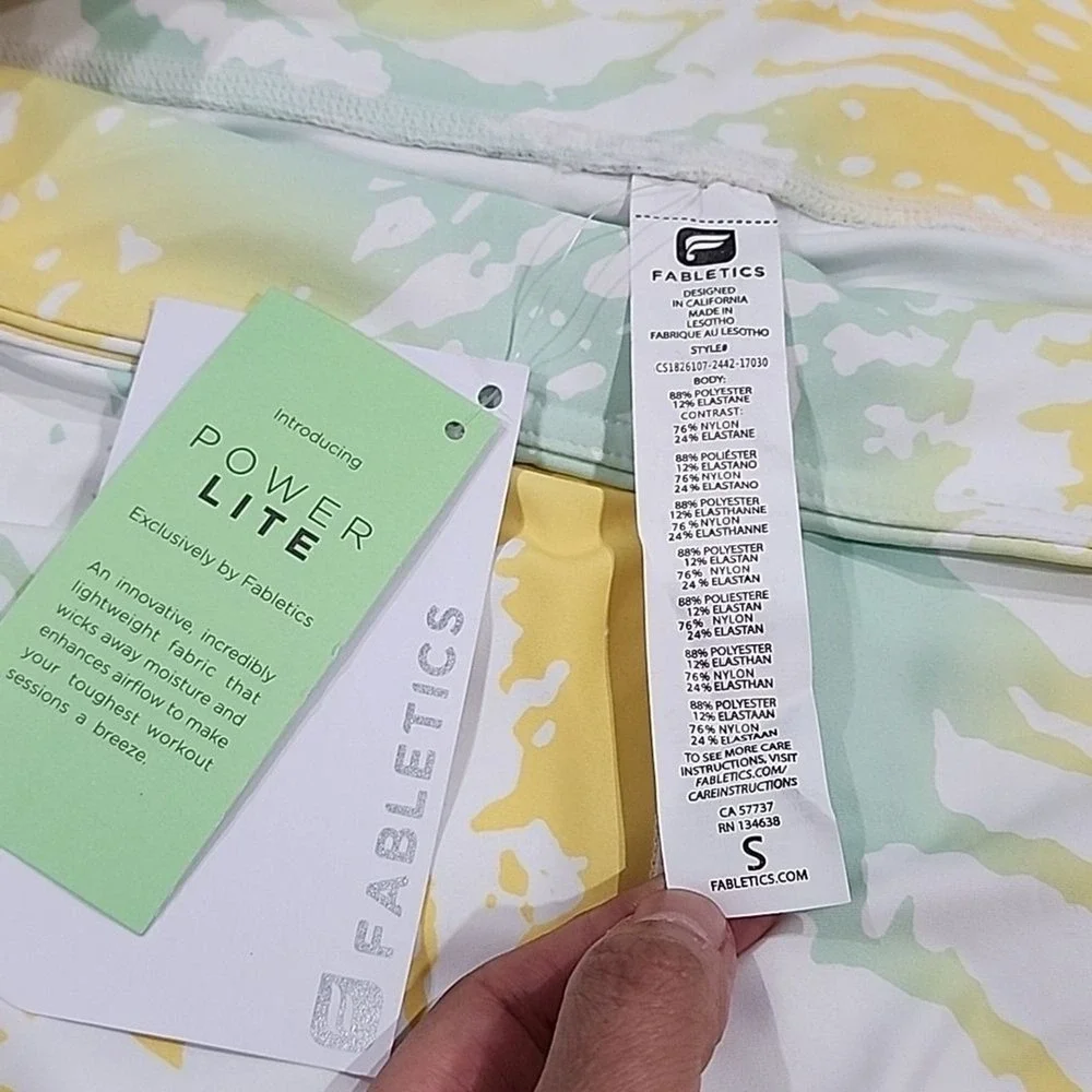 Fabletics Salar Capri Leggings Womens Small Yellow Mint PowerLite Yoga Workout